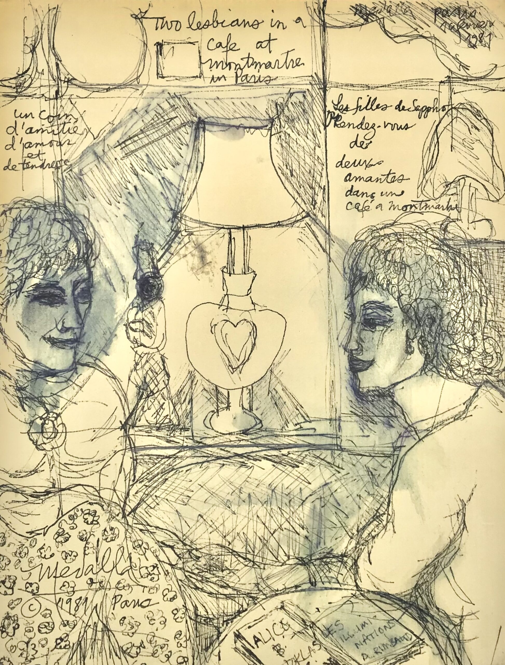David Medalla, Two lesbians in a cafe at Montmartre in Paris, 1981